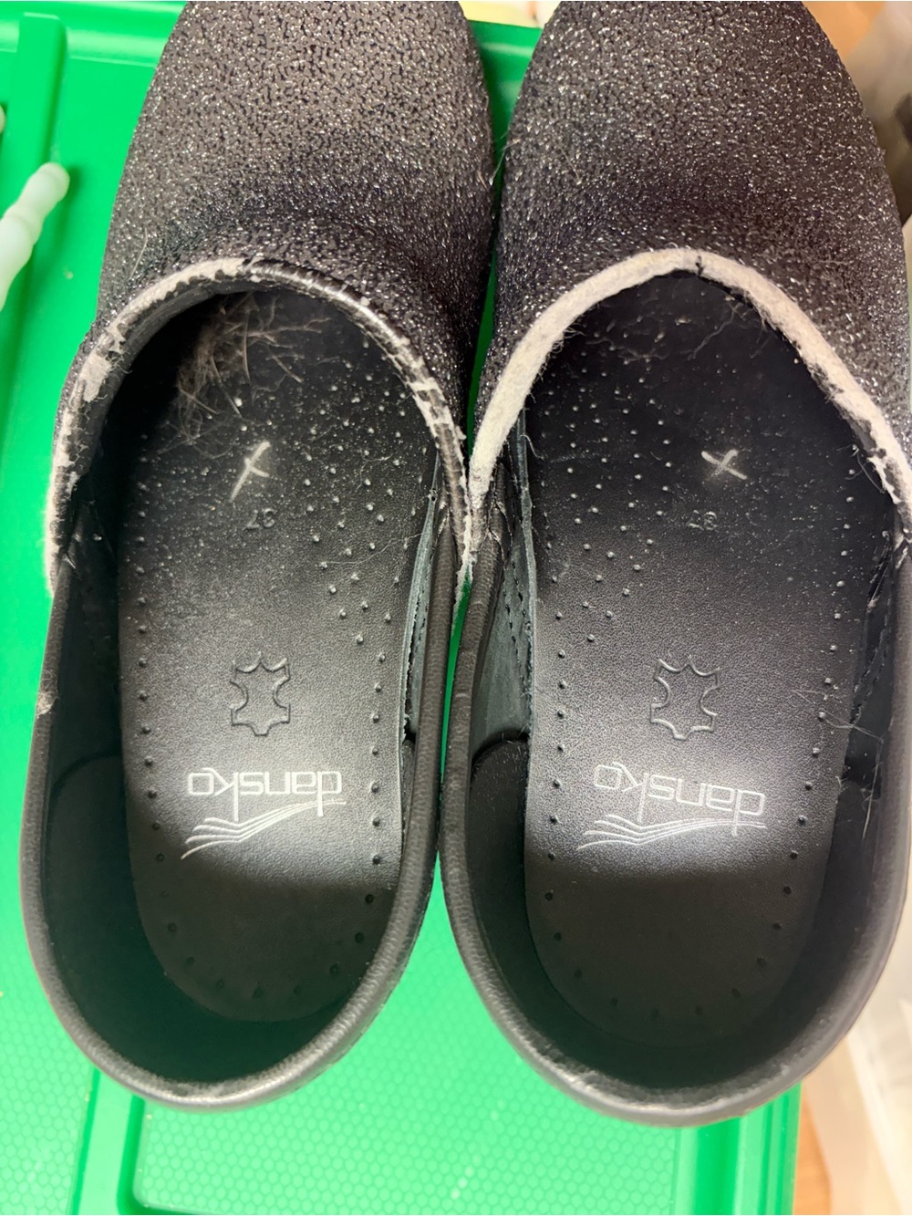 Dansko Kids Black Glitter Slip-Ons with Cushioned Insoles